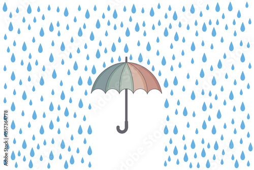 Pastel umbrella with water drops vector, cartoon flat design perfect for baby-focused art, children’s learning materials, and seasonal weather decorations
