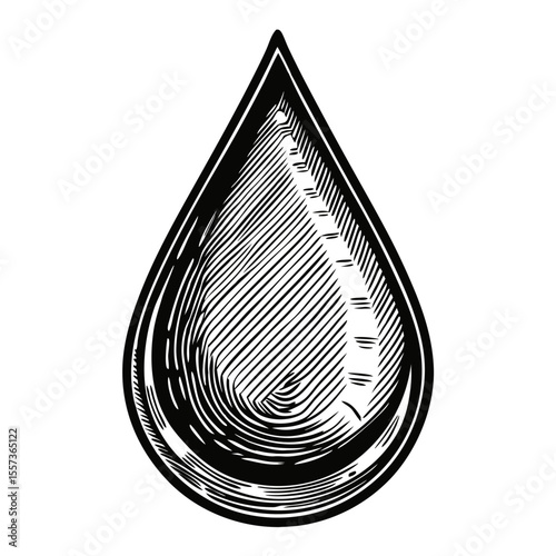 Hand-Drawn Engraving of Water Droplet Icon for Environmental Awareness, Blogging, Design Projects, and Graphic Resources  