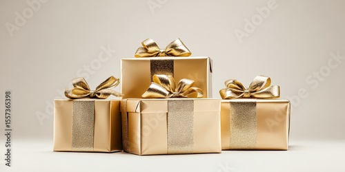 Stacked gold gift boxes