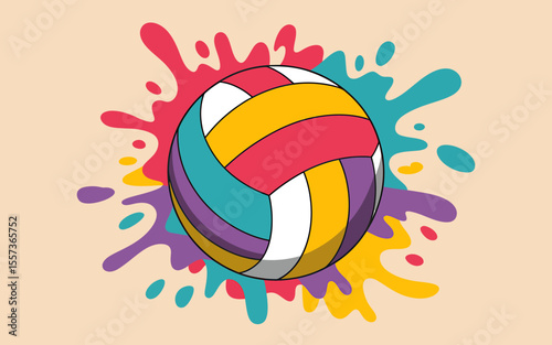 Vibrant Digital Illustration of a Volleyball in a Colorful Paint Splatter