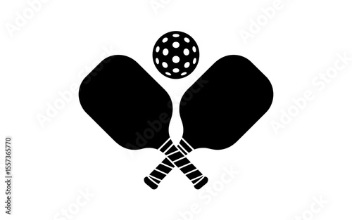 Minimalist Black and White Pickleball Logo Design Paddle and Ball Icon