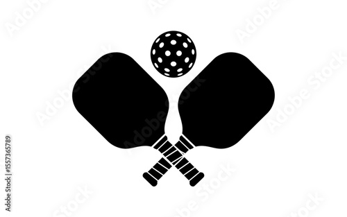 Minimalist Black and White Pickleball Logo Design Two Paddles and Ball
