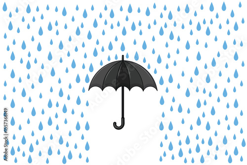Seamless background with cartoon umbrella and rain drops, flat vector illustration in pastel tones for children’s design projects, nursery art, and weather patterns
