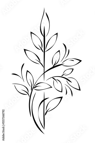 stylized decorative twig with leaves and curls; graphic design