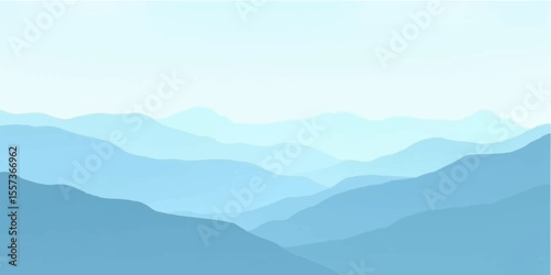 Misty blue mountain landscape with soft layered silhouettes and subtle gradient atmospheric design

