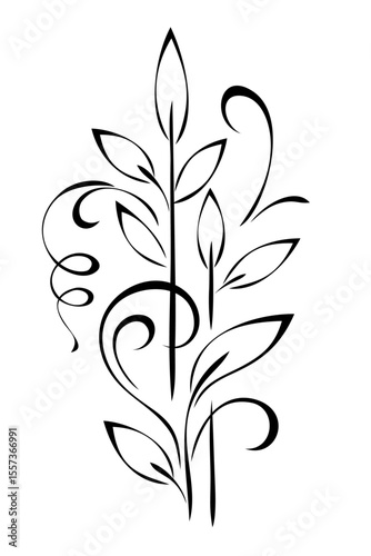 stylized decorative twig with leaves and curls; graphic design