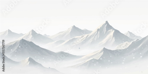 A panoramic winter mountain landscape unfolds with snow-capped peaks touching the sky, perfect for a ski adventure or enjoying the cold alpine view