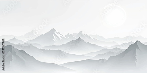 Snow-capped mountain peaks bathed in the blue morning light, a majestic winter landscape vector