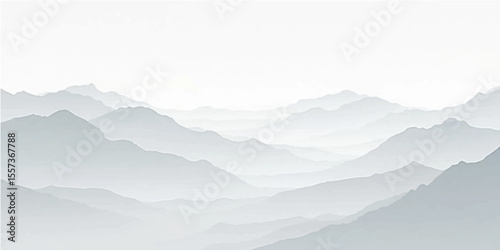 Cloud-kissed mountain peaks emerge from a misty morning landscape, bathed in the soft light of sunrise