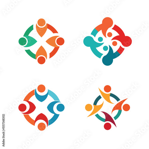 Minimalist Team Collaboration Board Logo Icons – Flat Design in Solid Colors White Back