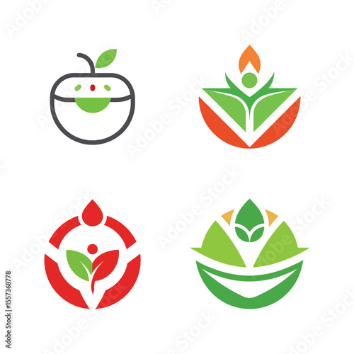 Nutrition Tracker Icon Collection – Abstract Flat Logo Design in Solid Colors