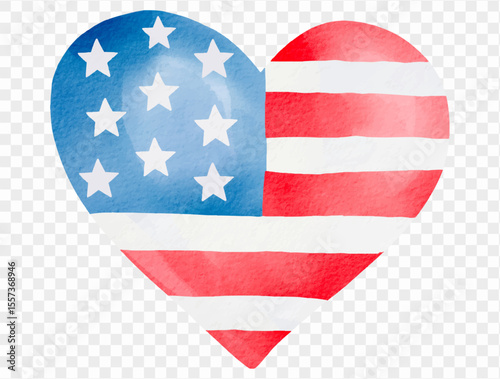 Patriotic heart with USA flag design vector in watercolor style for July 4th celebration themes