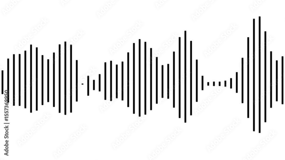 Sound wave animation isolated on white background. Audio waveform with frequency animated lines. Abstract sound wave background.