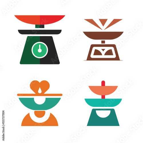 Smart Kitchen Scale Logo Set – Flat Abstract Icons in Solid Color White Background