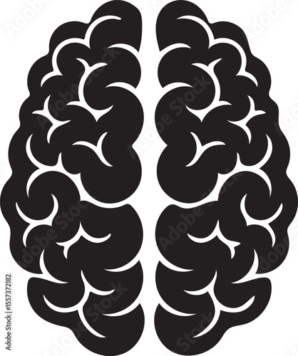 Stylized black brain silhouette viewed from above on a white background silhouette
