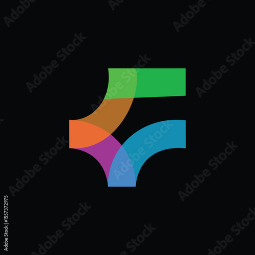 A vibrant, multi-color abstract logo illustration featuring smooth, overlapping geometric shapes on a black background. Ideal for branding, tech, or digital identity projects.