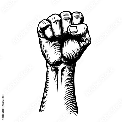 Clenched fist sketch. Concept of protest power resistance and social movement