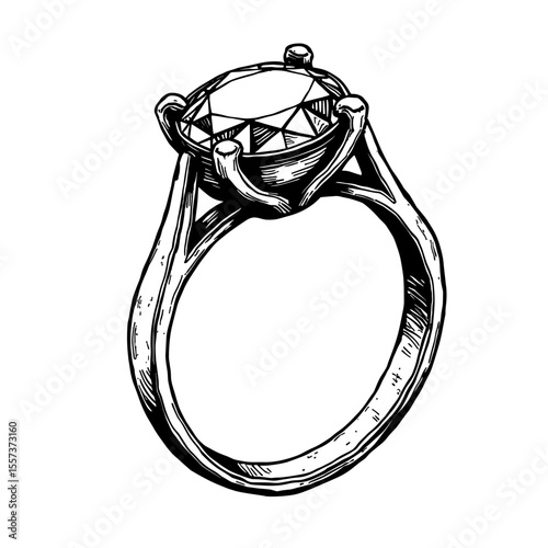 Hand drawn diamond engagement ring illustration for wedding stationery and jewelry catalogs