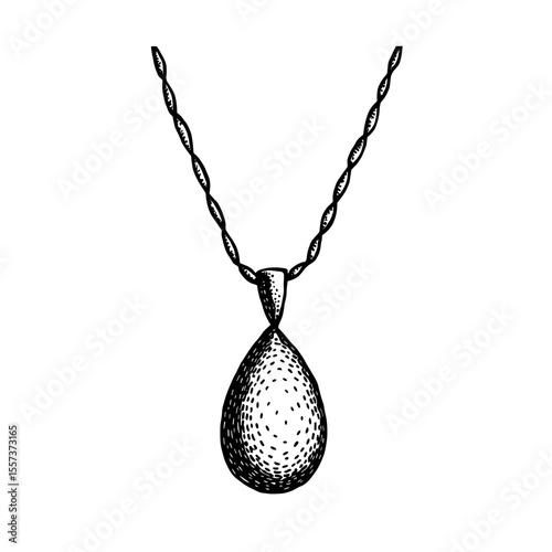 Detailed hand drawn necklace with teardrop pendant for jewelry catalogs and gift branding