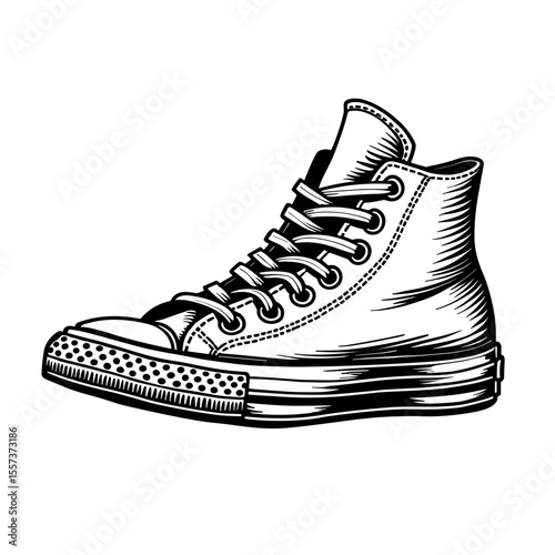 High-top sneaker illustration for youth fashion catalogs and streetwear branding