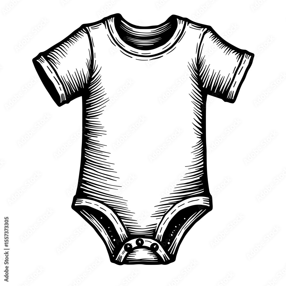 Baby bodysuit with short sleeves sketch for infantwear branding and children’s clothing visuals Baby bodysuit with short sleeves sketch for infantwear branding and children’s clothing visuals