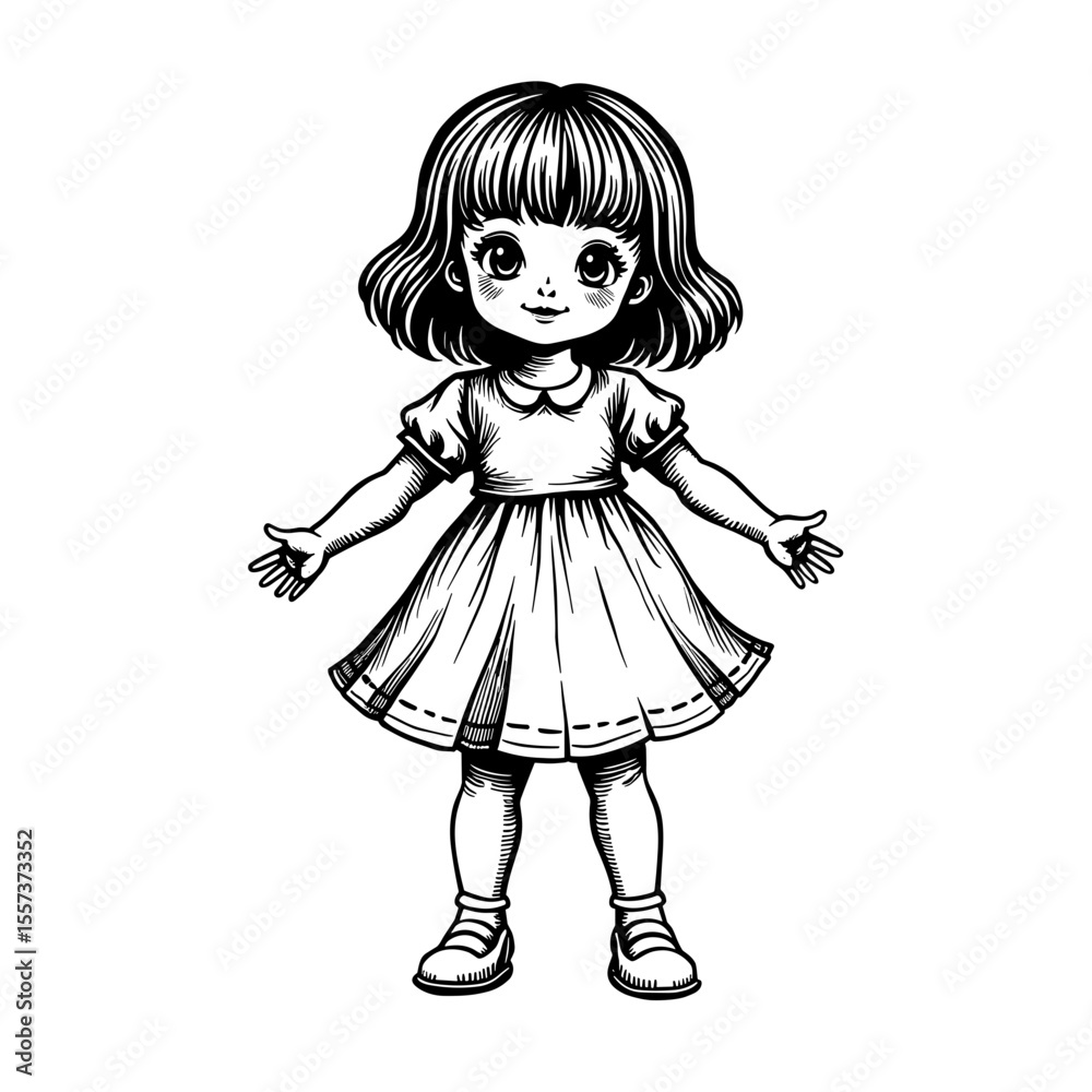 Fototapeta premium Detailed doll girl illustration for children product branding and toy packaging visuals