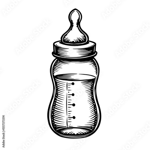 Baby feeding bottle sketch for newborn nutrition visuals and parenting product branding