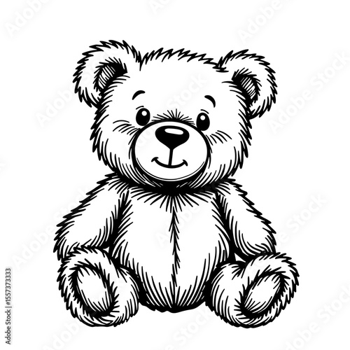 Stuffed teddy bear sketch for children’s toy branding and nursery product catalogs