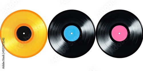 Three colorful vinyl records