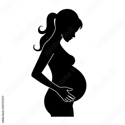 Silhouette icon of pregnant woman for maternity visuals and motherhood branding