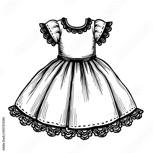 Frilly baby dress sketch for children fashion catalogs and babywear product branding
