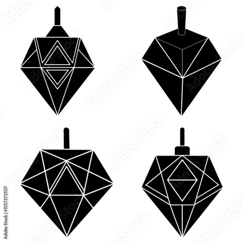 Four black shamrock and clover illustrations with varying leaf counts and design details isolated on white