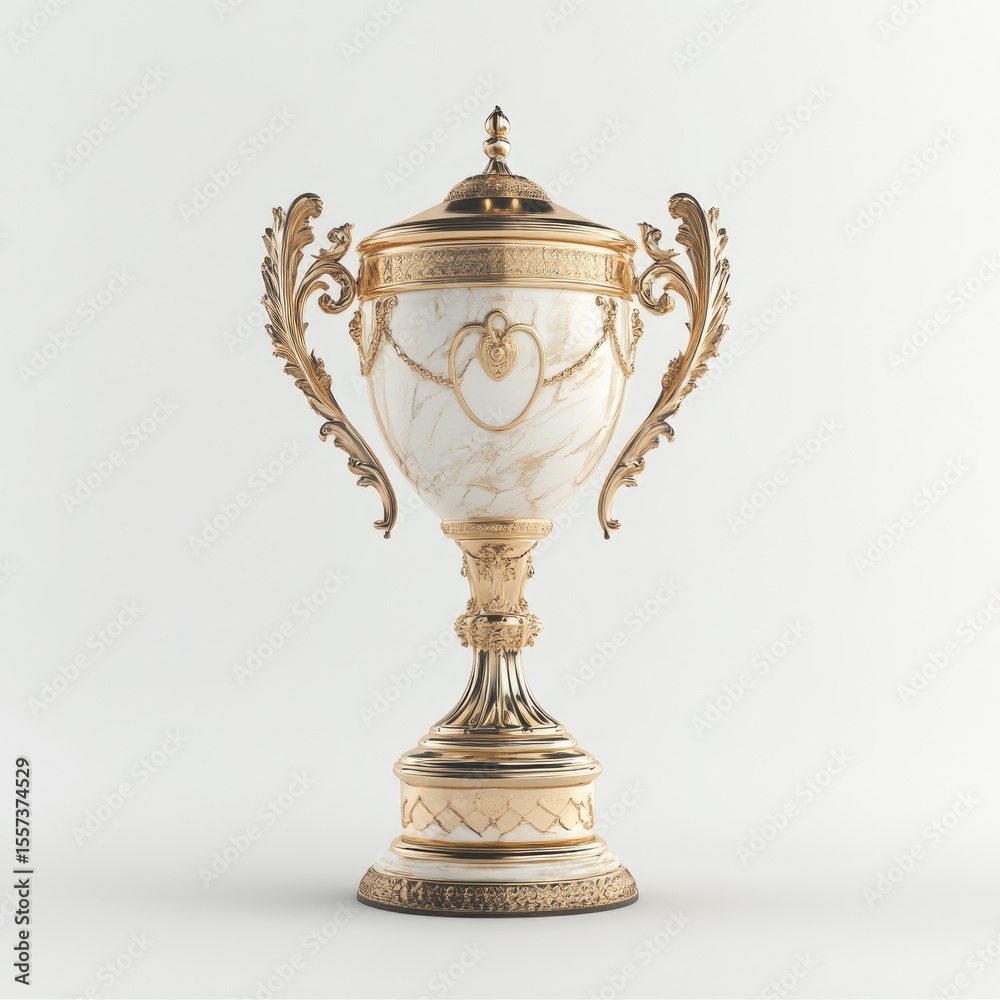 Fototapeta premium Ornate gold trophy, white marble design