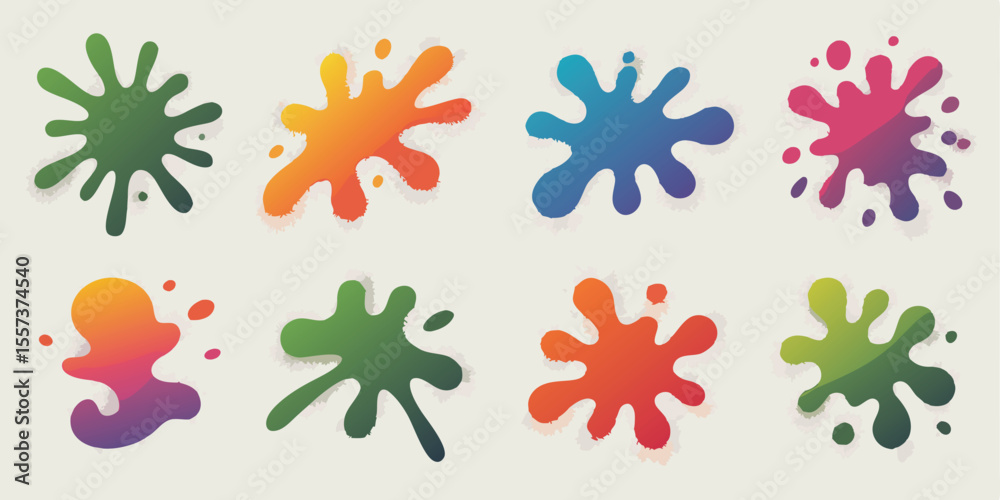 Colorful Splatter Collection Abstract Illustration of Paint Drops and Ink Blots on White Background