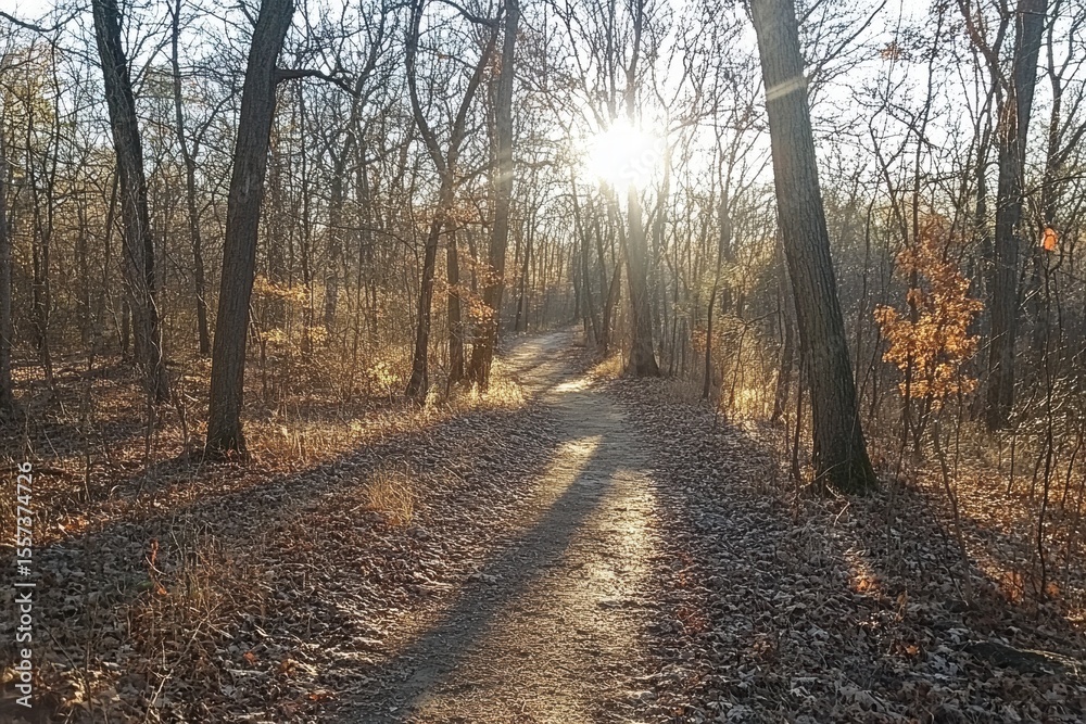 Obraz premium Autumn forest with bare trees and warm tones