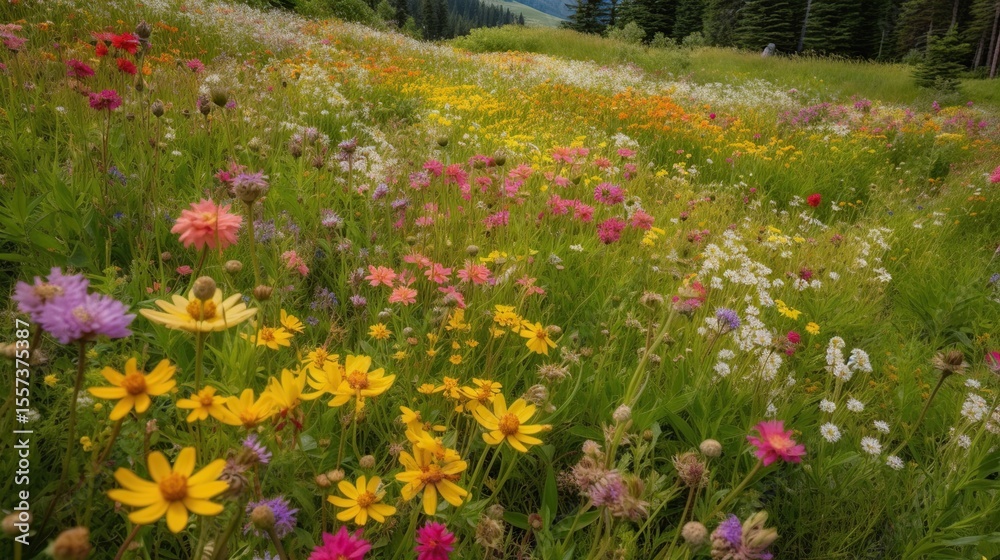 Obraz premium Wildflower Meadow with Mountain Vista.