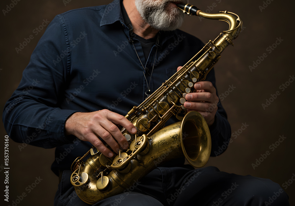 Fototapeta premium Man playing saxophone portrait