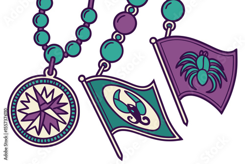 Maximalist Festival Design Badges Beads Flags and Dog Illustration Elements