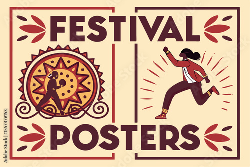 Vibrant Maximalist Festival Poster Design Set with Bold Vector Elements