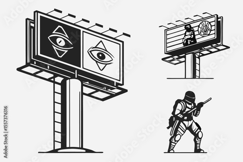 Cyberpunk Billboard Icons Set Black Yellow Cyan Magenta