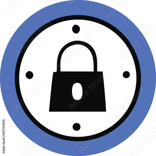 Simple black padlock icon with a white keyhole centered within a white circle surrounded by a blue and black ring