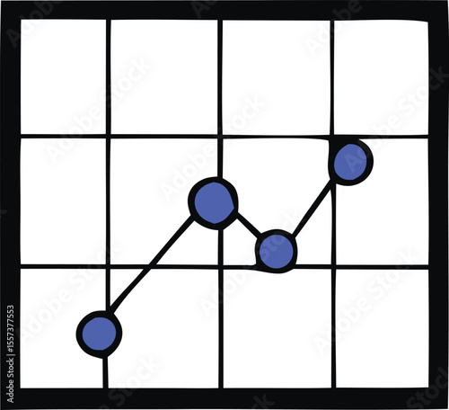 Simple hand drawn line graph with blue data points plotted on a grid showing an upward trend with fluctuations
