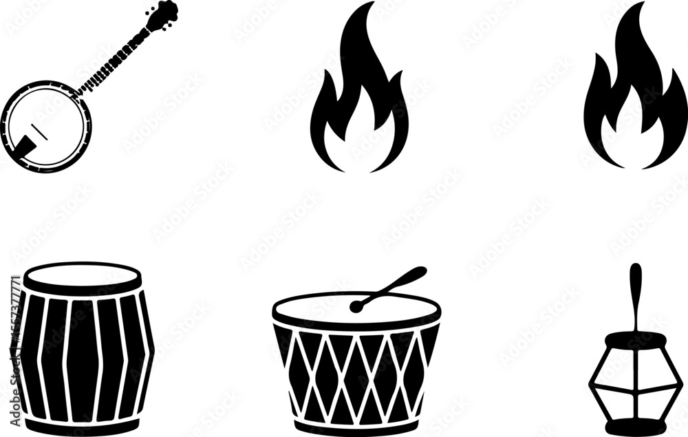 Fototapeta premium Banjo fire drums lantern string instrument musical instrument