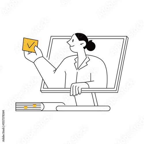 Online Assessment and Remote Education Illustration Female workaholic