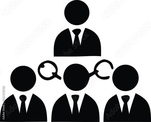 Business hierarchy and team collaboration iconography illustrating management structure and interconnectedness among professionals