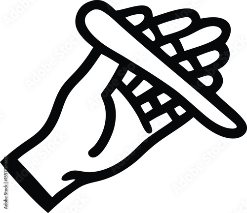 Stylized black and white icon of a hand holding a nail file for nail care and grooming activities