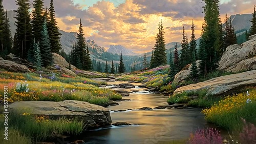 Serene River Flowing Through Colorful Mountain Landscape