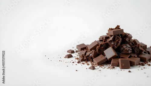 A mound of assorted chocolate stacked on a plain white surface.