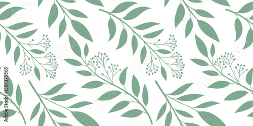 Seamless floral design with bamboo leaves and natural botanical elements perfect for decorative backgrounds and vintage-style patterns