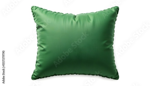 A single green pillow displayed against a white background, highlighting its color and design.